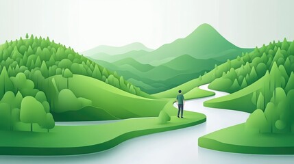 A serene nature collage with flowing river and mountains during a peaceful daytime adventure