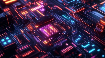 Fototapeta premium Futuristic Circuit Board with Neon Lights.