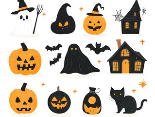 Halloween element collection on white background
