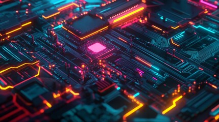 Fototapeta premium Futuristic Circuit Board with Glowing Lines.