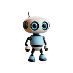 Cute robot with big eyes, light blue and gray tones, retro feel, Isolated PNG with Transparent Background
