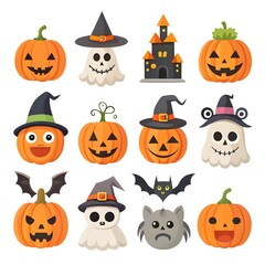 Halloween element collection on white background
