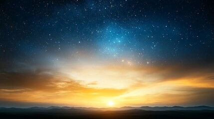 Stars twinkling above horizon, night sky with clouds, soothing darkness.
