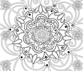 Outline floral pattern in mehndi style for coloring book page. Antistress for adults and children. Doodle ornament in black and white. Hand draw vector illustration.