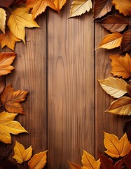 Autumn leaves on wood