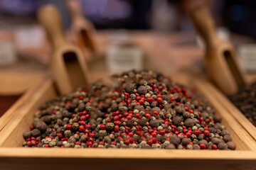 Exotic peppercorns at a city market