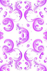 Ornate purple floral pattern with swirling designs on white background