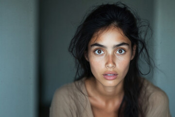 Intense Stare of a Young Woman in Natural Light Close-Up