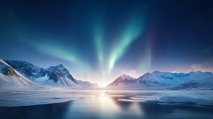Vibrant aurora in Antarctic night, polar lights, atmospheric phenomenon .