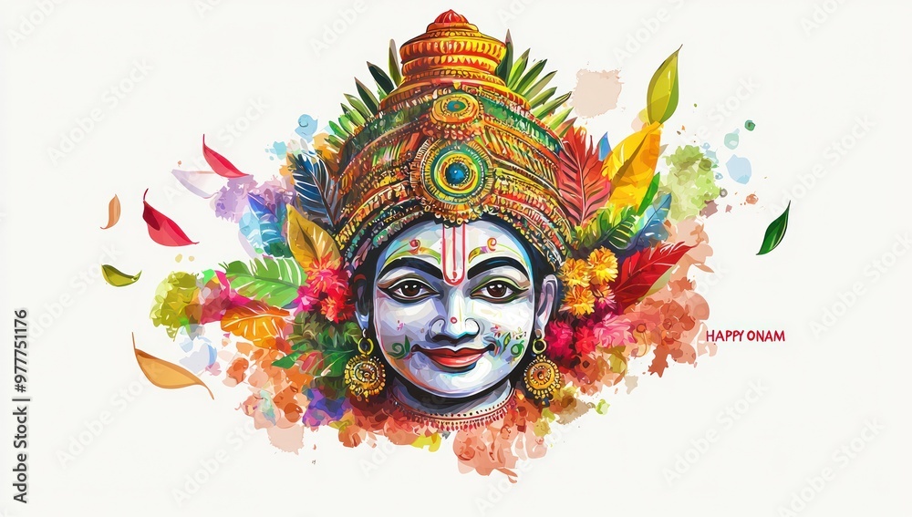 Wall mural vector illustration of the happy onam festival with a kathakali mask in an abstract background with 