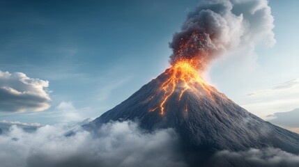 Volcano eruption, fiery natural event, molten spectacle.