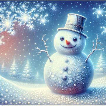 Snowman and starry sky
