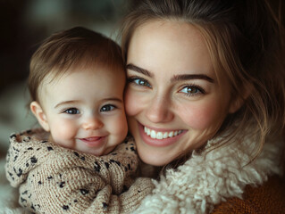  Smiling Mother and Baby Close-Up Portrait