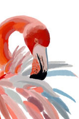 Vibrant watercolor illustration of exotic tropical birds, featuring a majestic flamingo, a colorful lilac-breasted roller, and a striking red parrot. Perfect for nature, wildlife, and artistic designs