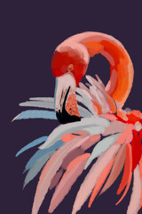 Vibrant watercolor illustration of exotic tropical birds, featuring a majestic flamingo, a colorful lilac-breasted roller, and a striking red parrot. Perfect for nature, wildlife, and artistic designs