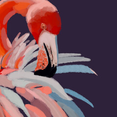 Vibrant watercolor illustration of exotic tropical birds, featuring a majestic flamingo, a colorful lilac-breasted roller, and a striking red parrot. Perfect for nature, wildlife, and artistic designs