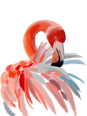Vibrant watercolor illustration of exotic tropical birds, featuring a majestic flamingo, a colorful lilac-breasted roller, and a striking red parrot. Perfect for nature, wildlife, and artistic designs