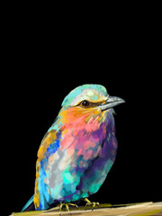 Beautiful watercolor illustration of a vibrant lilac-breasted roller, a striking red parrot, and a majestic flamingo. Perfect for wildlife lovers, tropical art enthusiasts, and nature-inspired designs