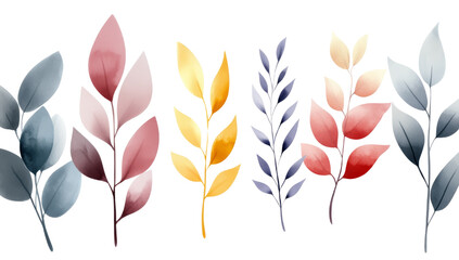 Watercolor clipart of various autumn leaves in different colors and shapes, Isolated PNG with Transparent Background