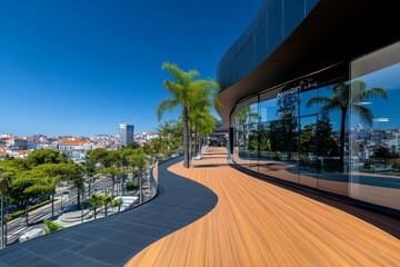Obraz premium Lisbon shopping center with a rooftop terrace offering panoramic views of the city skyline