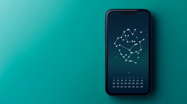 Digital horoscope calendar app design with daily, weekly, monthly readings, sleek and modern UI