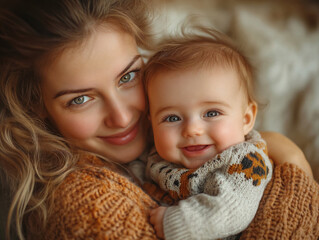 Loving Mother Embracing Her Smiling Baby