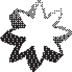 Bitmap pattern star shape. Flower halftone gradient element. Y2k graphic abstract icon. Dither noisy grunge texture.