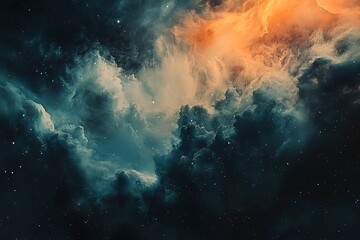 Abstract cosmic nebula with swirling clouds and stars. Space background for science fiction, fantasy, or design.