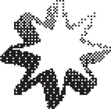 Bitmap pattern star shape. Flower halftone gradient element. Y2k graphic abstract icon. Dither noisy grunge texture.
