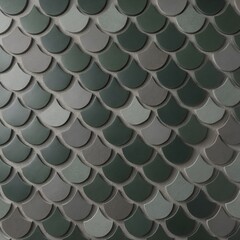 wall covered with a pattern of overlapping, scallop-shaped tiles. The tiles are arranged in a fish scale layout, creating a visually appealing texture