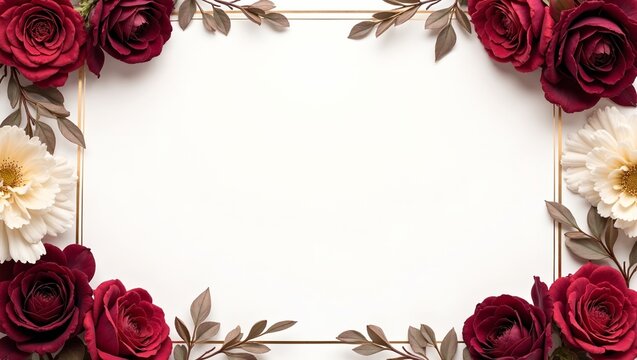 Elegant burgundy and ivory floral wedding invitation template with bold aesthetic