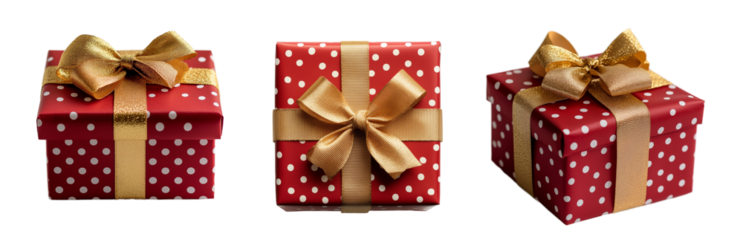 Red gift box set isolated on transparent background. Generative AI
