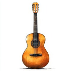 Obraz premium A beautifully crafted acoustic guitar with a natural wood finish, perfect for music lovers and musicians alike.