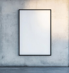 Blank mockup frame for poster in interior on concrete wall