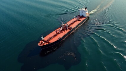 Fototapeta premium Oil spill from tanker ship polluting sea with marine life in distress