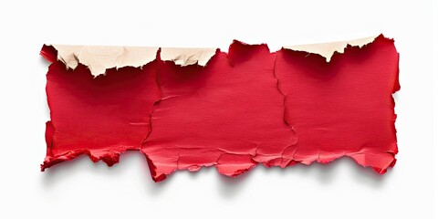piece of red cardboard paper tear isolated on white background