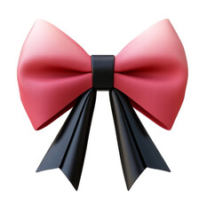 Black and Pink Bow Hair Clip, Isolated PNG with Transparent Background
