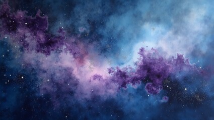 Fototapeta premium Cosmic watercolor background with swirling tones of navy blue purple white and silver