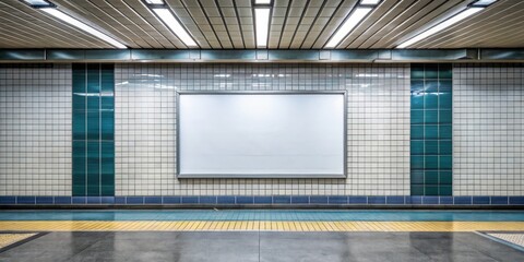 Blank Subway Ad - White Billboard in a Modern Subway Station, subway, station, advertising