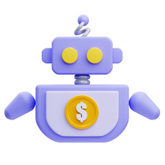 PNG 3D Financial Robot Icon Isolated on a White Background