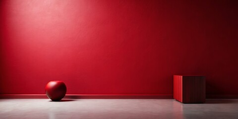 Red Minimalist Interior with a Sphere and a Cube, Red Wall, Sphere, Cube, Minimalist, Interior Design