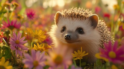 Hedgehog Amidst a Floral Tapestry