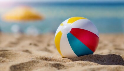 Isolated beach ball with depth of field on a sandy summer background