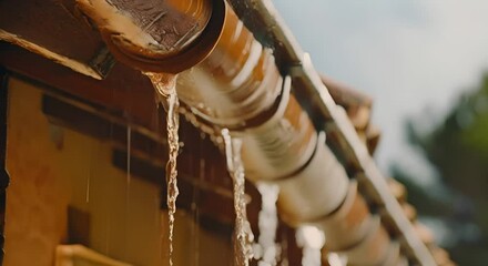 Close-up of Water Pouring from a Gutter Pipe
