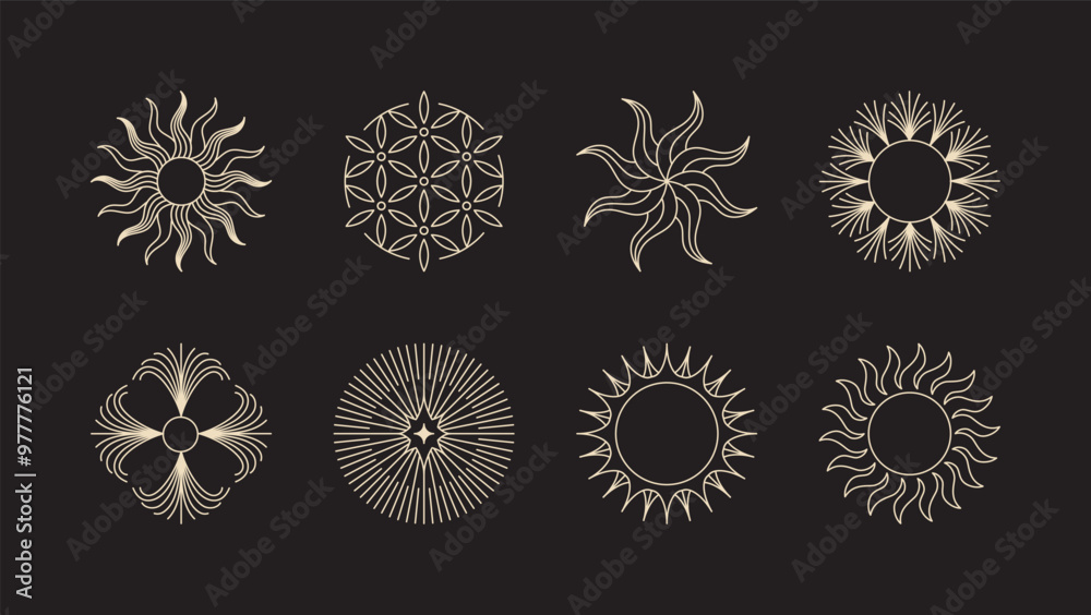 Poster Vector minimal geometric illustrations set, futuristic digital trendy abstract aesthetic linear compositions, prints, frames and graphic design elements, y2k and brutalist style, psychedelic forms and
