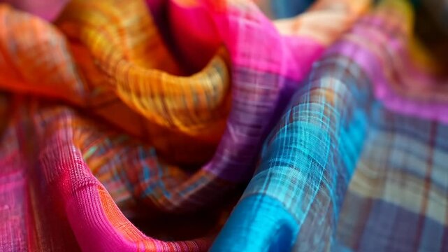 Colorful fabric textures showcasing vibrant patterns and soft weaves in bright lighting