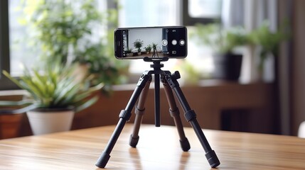 Smartphone tripod, a device designed to secure a smartphone, functioning as a static stabilizer and holder