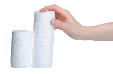 Cotton wadded pads beauty in hand isolation