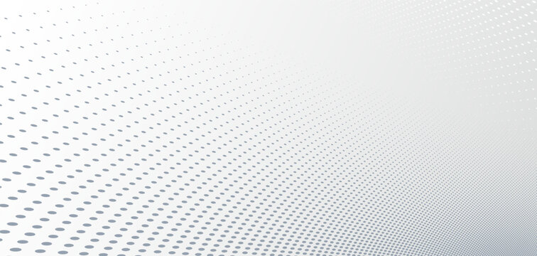 Grey dots in 3D perspective vector abstract background, dotted pattern cool design, wave stream of science technology or business blank template for ads.
