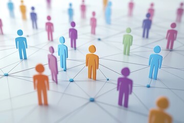 Vibrant 3d illustration of diverse social network icons connected by lines on a clean background